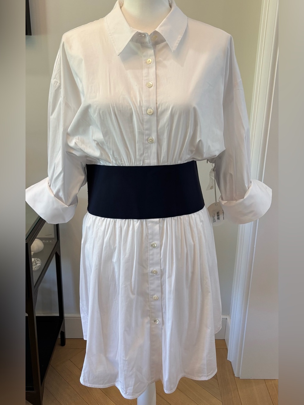 STAUD Michelle Dress, White & Navy, Size XL